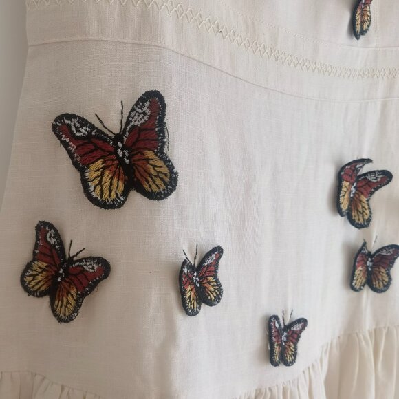 Agua By Agua Bendita Lima Embroidered Butterfly Linen Maxi Dress Size Small - Picture 5 of 13